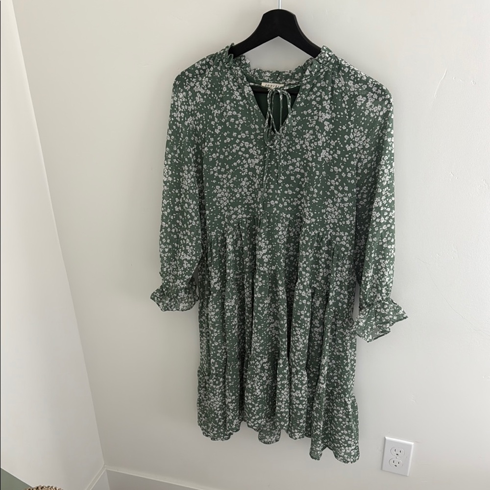 JODIFL Long Sleeve Green Floral Dress
